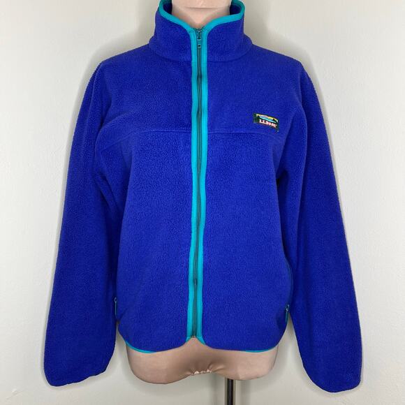 Vintage LL Bean Fleece Jacket Large Womens Blue Full Zip Made in USA 80s 90s - Picture 1 of 9